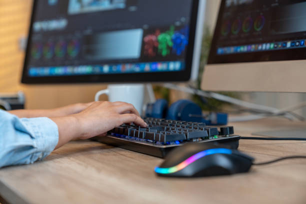 istock Female editor making video about vlogger at home, Occupation Freelance. 1939865585