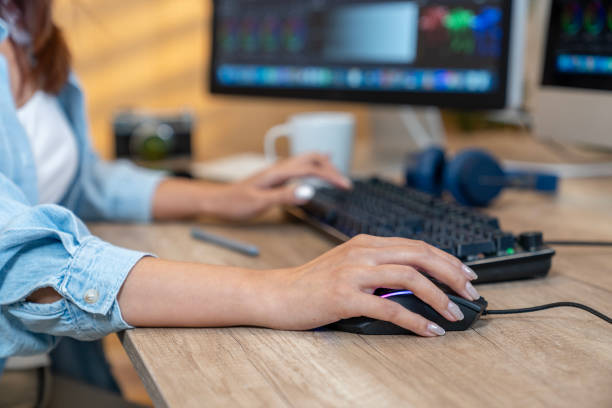 istock Female editor making video about vlogger at home, Occupation Freelance. 1939865604