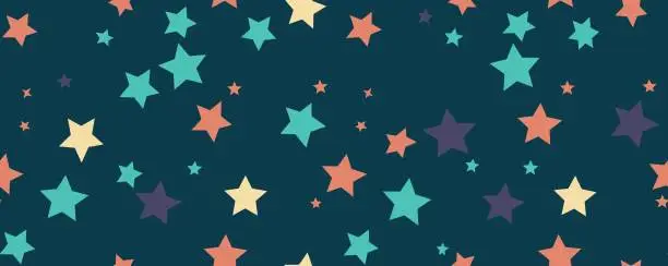 Vector illustration of Festive Stars Wallpaper. Seamless pattern with color stars. Starry Sky Colorful Background. Magic sky. Night sky and stars Seamless vector EPS 10 pattern.