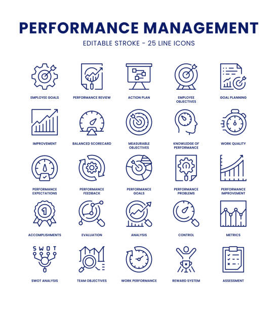 ilustraciones, imágenes clip art, dibujos animados e iconos de stock de performance management icon set - evaluación del desempeño