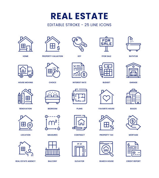 illustrazioni stock, clip art, cartoni animati e icone di tendenza di real estate icon set - casa