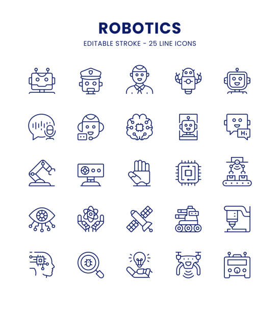 bildbanksillustrationer, clip art samt tecknat material och ikoner med robotics icon set - robot