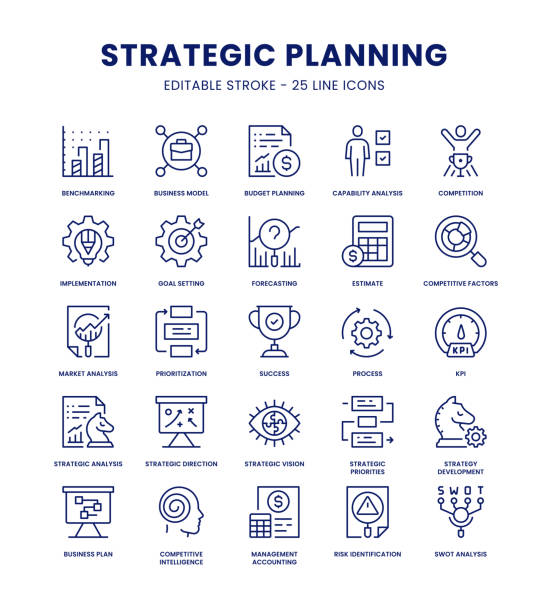 Strategic Planning Icon Set Strategic Planning Editable Stroke Line Icon Set business-plan stock illustrations