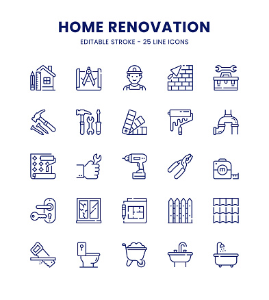 Home Renovation Editable Stroke Line Icon Set