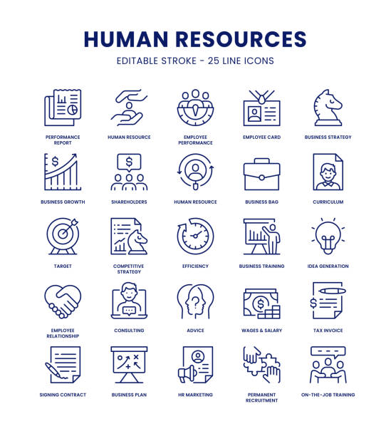 ilustraciones, imágenes clip art, dibujos animados e iconos de stock de human resources icon set - evaluación del desempeño