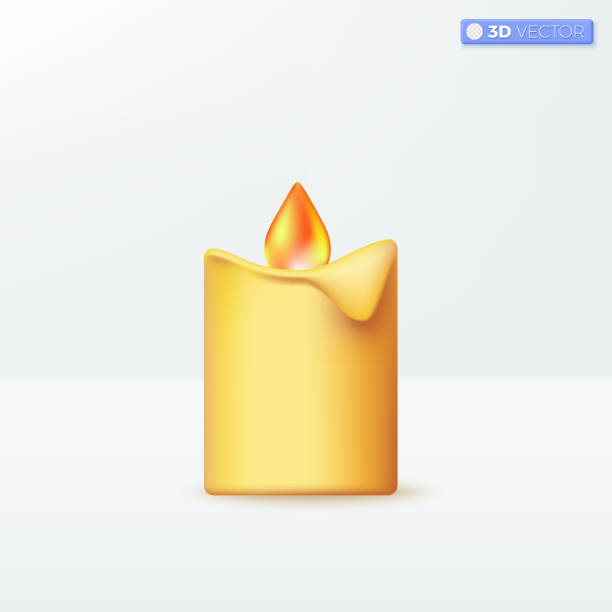 istock 3d Realistic candle burn icon symbol, night and holiday decoration. Wax flame ceremony and christmas meditation concept. 3D vector isolated illustration, Cartoon pastel Minimal style. 1939882686