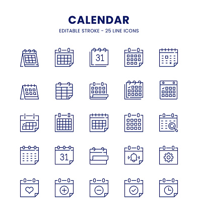 Calendar Editable Stroke Line Icon Set
