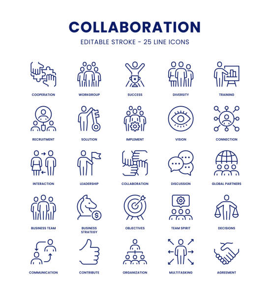 Collaboration Icon Set Collaboration Editable Stroke Line Icon Set social gathering stock illustrations