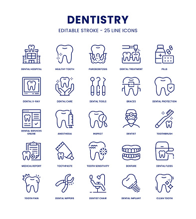 Dentistry Editable Stroke Line Icon Set