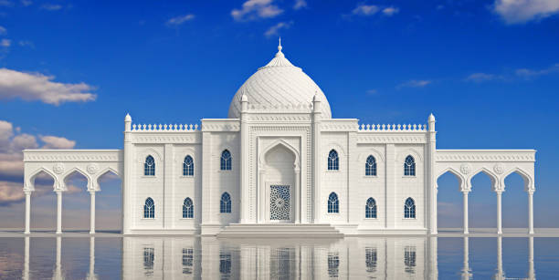 oriental palace building in moorish style facade - taj mahal mahal door temple imagens e fotografias de stock