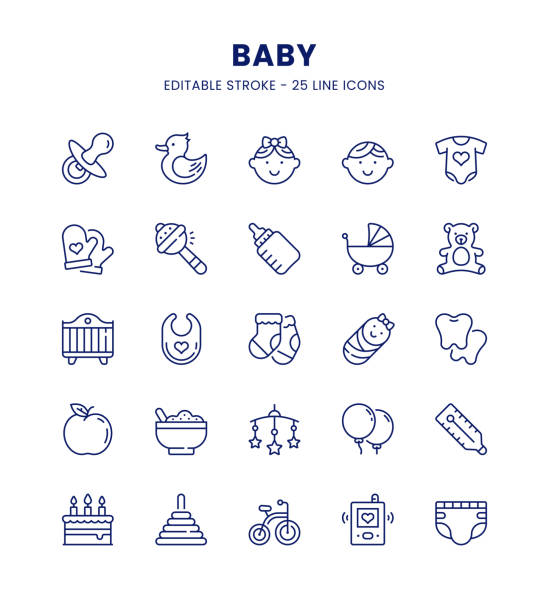baby icon set - beißring stock-grafiken, -clipart, -cartoons und -symbole