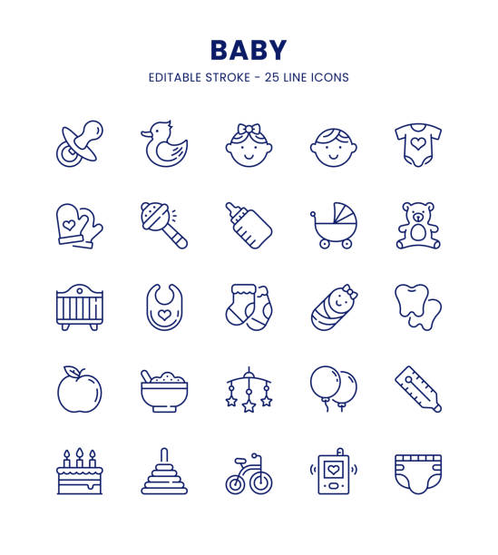 illustrazioni stock, clip art, cartoni animati e icone di tendenza di baby icon set - body jewlery