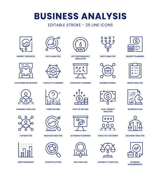 stockillustraties, clipart, cartoons en iconen met business analysis icon set - bedrijfsproces