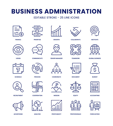 Business Administration Editable Stroke Line Icon Set