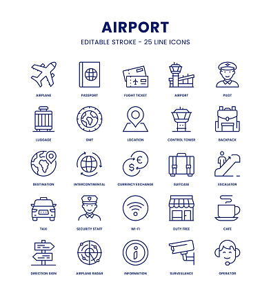 Airport Editable Stroke Line Icon Set