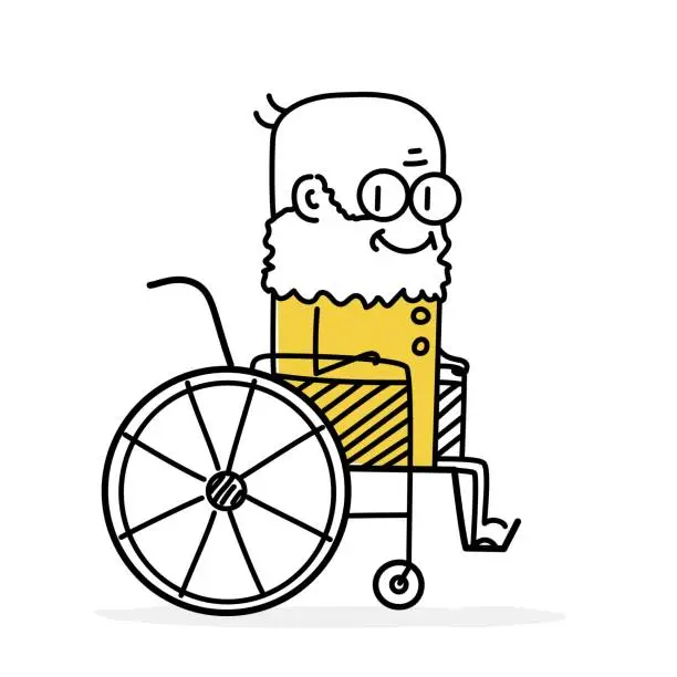 Vector illustration of Old pensioner man sitting in her wheelchair.