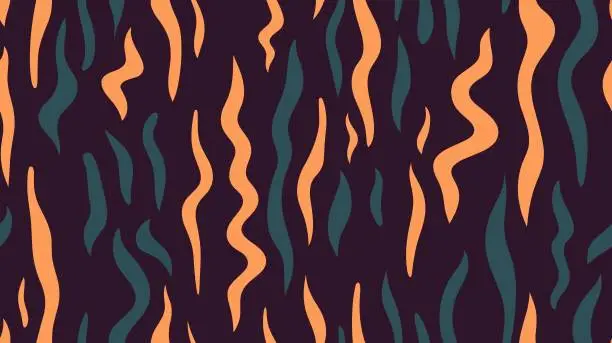 Vector illustration of Abstract background with wavy lines pattern. Flat lay and top view. EPS-10. Waves, swirl, twirl pattern. Fire flames seamless pattern. Vector Illustration Tiger Fur Pattern Background.