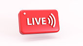 Red Live Streaming Social Media Icon. Live Stream, Online Stream, Online Broadcasting, Stream Broadcast Online Meeting Zoom, Movies and Live Performances. Cartoon Minimal Style.