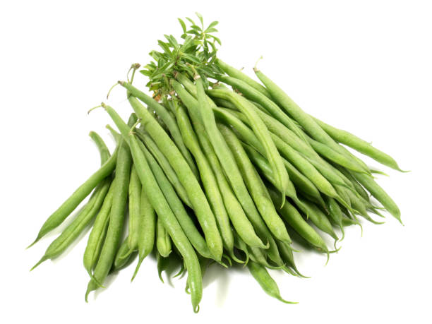 Green Beans with Savory on white Background Green Beans with Savory on white Background bohnenkraut stock pictures, royalty-free photos & images