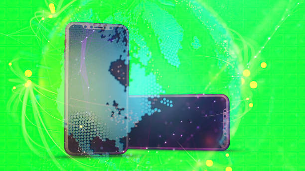 smartphone background in green screen and earth connections overlay