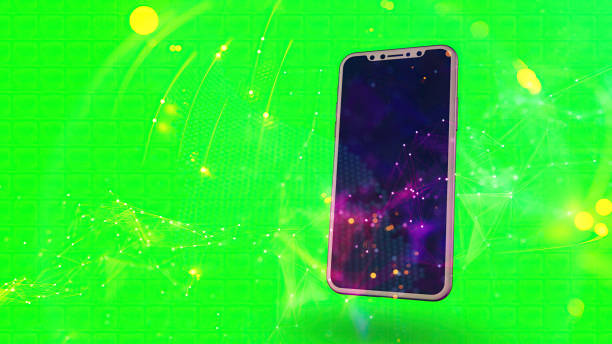 smartphone background in green screen and earth connections overlay