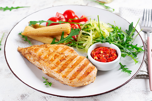 Grilled Halibut with Asparagus and Tomatoes - Photographed on Hasselblad H3D2-39mb Camera