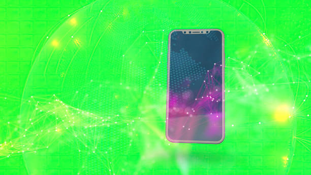smartphone background in green screen and earth connections overlay