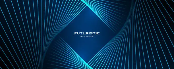 Vector illustration of 3D blue techno abstract background overlap layer on dark space with rhomb lines shape effect decoration. Modern graphic design element future style concept for banner, flyer, card, or brochure cover