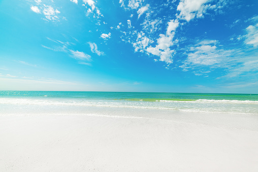 Turquoise water and white sand in beautiful Venice beach. Florida, USA
