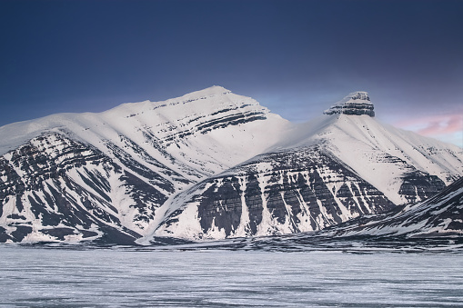 Tre Kroner , or the Three Crowns, or the Three Kings mountain range, Kongsfjord, Ny Alesund, Svalbard.