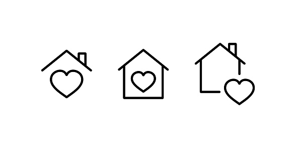 Hospital icon. House and heart shape. Editable stroke. Vector illustration design.