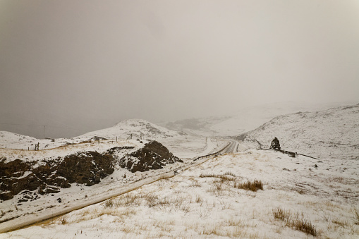 Snowy landscape in Uig on the Isle of Lewis outer Hebrides Scotland.