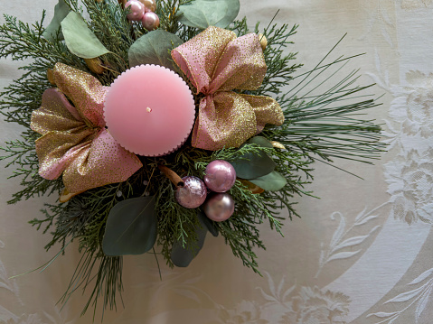 Pink candle table centrepiece decoration