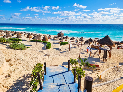 Mexico,, Cancun,, January 2, 2024, panoramic view of dolphins beach