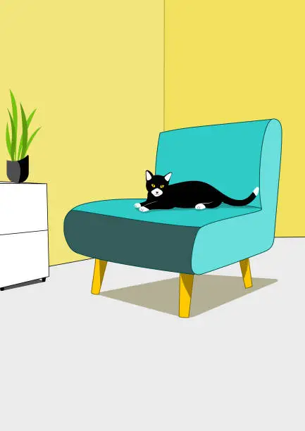Vector illustration of The black cat