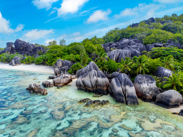 istock Aerial view of Anse Source D'Argent beach in Seychelles 1940040815