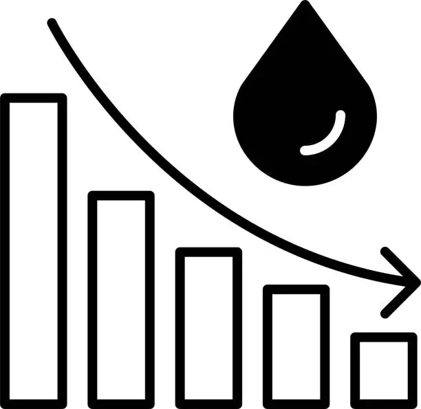 Vector illustration of Oil prices drop solid glyph vector illustration