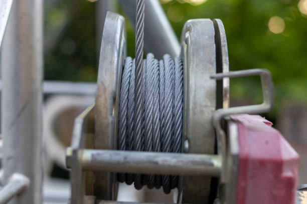 old metal winch with steel cable