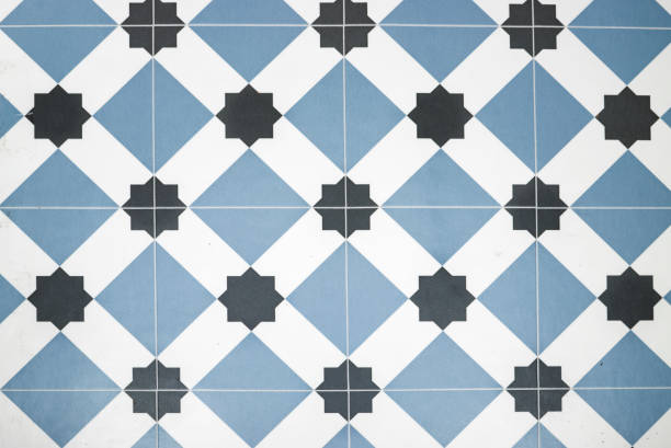 Seamless Algerian pattern. Square vintage tile. Blue and white watercolor ornament painted with paint on paper. Handmade. Print for textiles. Seth grunge texture