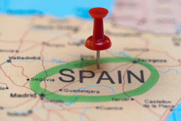 istock map with a pin in Spain, destination, spain map 1940091843