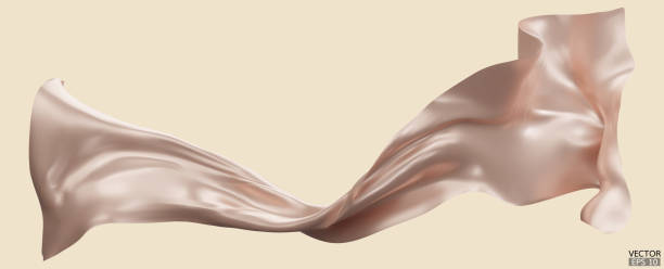 istock Flying nude color silk textile fabric flag background. Smooth elegant beige Satin Isolated on beige Background for grand opening ceremony. Beige curtain. 3d vector illustration 1940092202