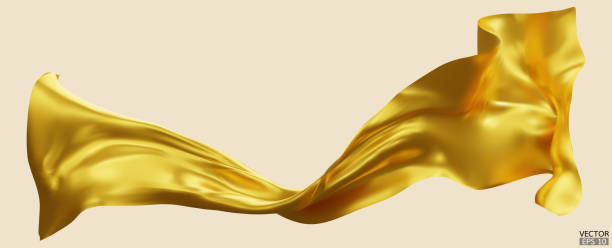 istock Flying gold silk textile fabric flag background. Smooth elegant golden Satin Isolated on beige Background for grand opening ceremony. Gold curtain. 3d vector illustration 1940092246