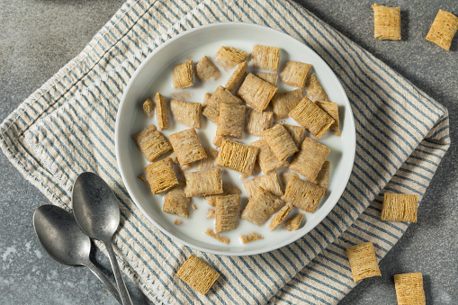 Healthy Wheat Squares Breakfast Cereal with Whole Milk
