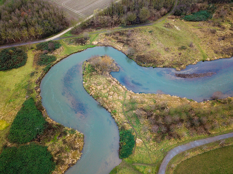 Drone view of a river loop in Germany