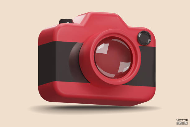 istock Photo camera with lens. Red Camera icon. Modern simple snapshot photography sign. 3d vector illustration. 1940096405