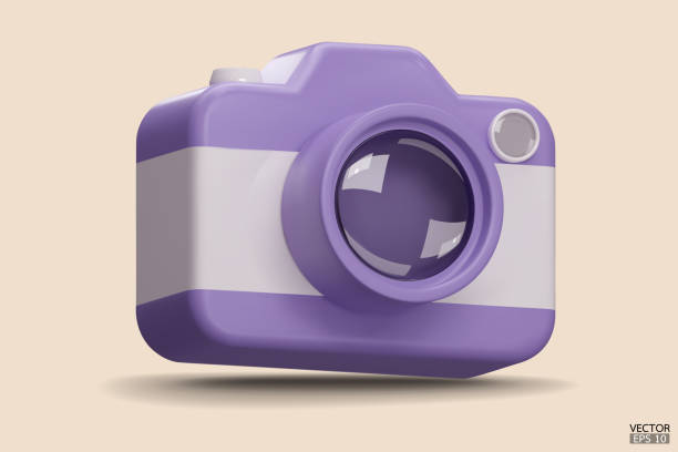 istock Photo camera with lens. Purple Camera icon. Modern simple snapshot photography sign. 3d vector illustration. 1940096918
