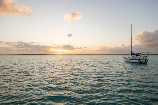 The 7 colours lagoon of Bacalar in Quintana Roo Mexico at sunrise
