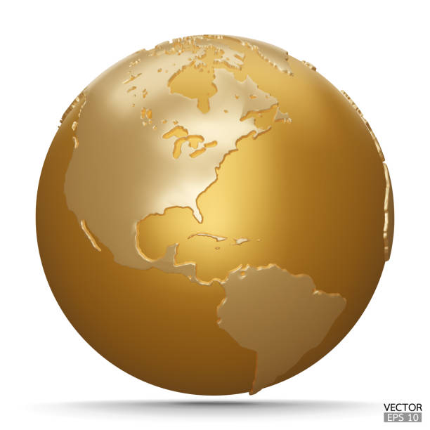 istock 3D gold Earth Globes with shadow on white background. Golden Modern world map. World planet. Travel around the world, Earth Day, or environment conservation concept. 3D vector illustration. 1940118578
