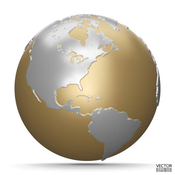 istock 3D gold and silver Earth Globes with shadow on white background. Golden Modern world map. World planet. Travel around the world, Earth Day, or environment conservation concept. 3D vector illustration. 1940120229