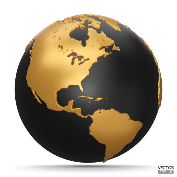 istock 3D gold and black Earth Globes with shadow on white background. Golden Modern world map. World planet. Travel around the world, Earth Day, or environment conservation concept. 3D vector illustration. 1940125113